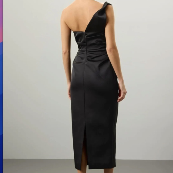 Sz 8 Rachel Gilbert Edan Dress One Shoulder Satin Solid Black one shoulder - Picture 3 of 6